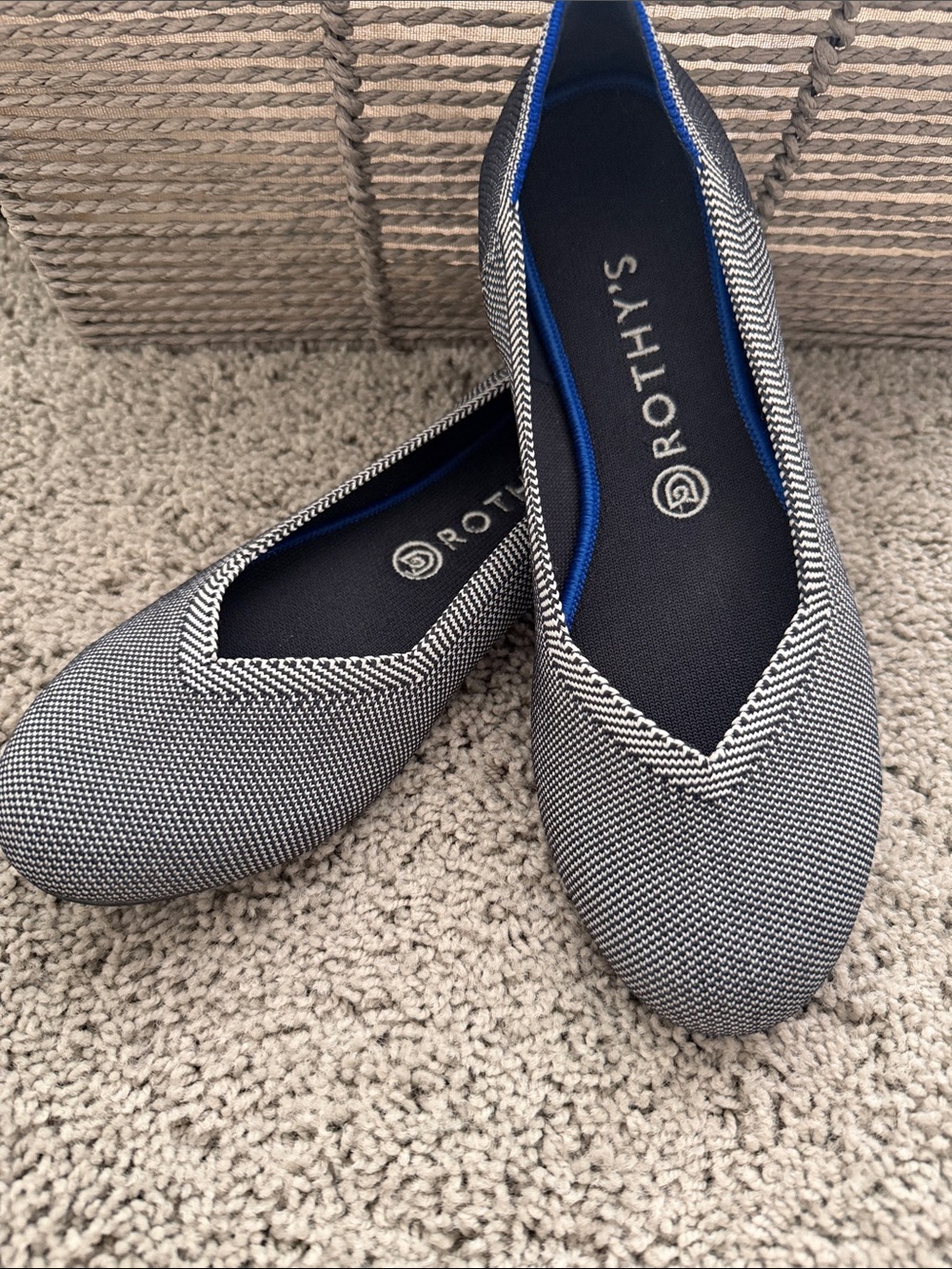 Rothy's Women's Pointed V-Cut Knit Flats in Black & White